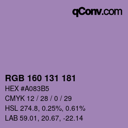 颜色代码: RGB 160 131 181 | qconv.com