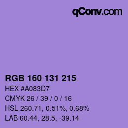 Color code: RGB 160 131 215 | qconv.com