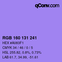 Color code: RGB 160 131 241 | qconv.com