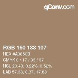 颜色代码: RGB 160 133 107 | qconv.com
