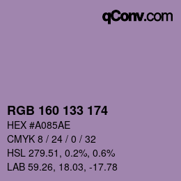 Farbcode: RGB 160 133 174 | qconv.com