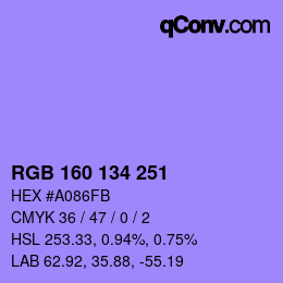 Color code: RGB 160 134 251 | qconv.com