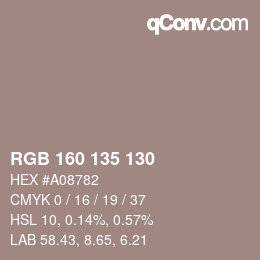 颜色代码: RGB 160 135 130 | qconv.com
