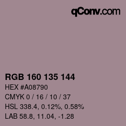 Color code: RGB 160 135 144 | qconv.com