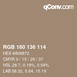 Color code: RGB 160 136 114 | qconv.com