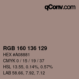 Color code: RGB 160 136 129 | qconv.com