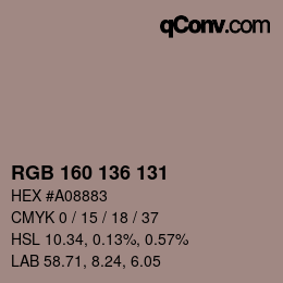 颜色代码: RGB 160 136 131 | qconv.com