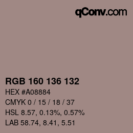 颜色代码: RGB 160 136 132 | qconv.com