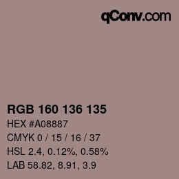 Color code: RGB 160 136 135 | qconv.com