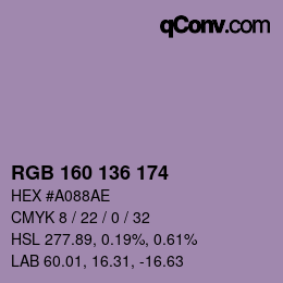 Color code: RGB 160 136 174 | qconv.com