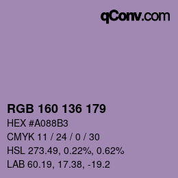 Color code: RGB 160 136 179 | qconv.com
