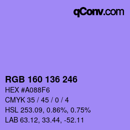Color code: RGB 160 136 246 | qconv.com