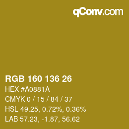 Color code: RGB 160 136 26 | qconv.com