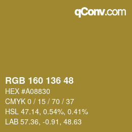Color code: RGB 160 136 48 | qconv.com