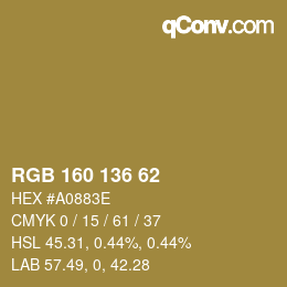 Color code: RGB 160 136 62 | qconv.com