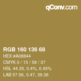 Color code: RGB 160 136 68 | qconv.com