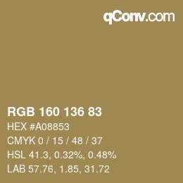 Color code: RGB 160 136 83 | qconv.com