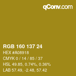 颜色代码: RGB 160 137 24 | qconv.com