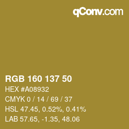 颜色代码: RGB 160 137 50 | qconv.com