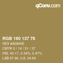 颜色代码: RGB 160 137 78 | qconv.com