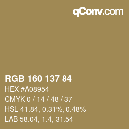 Color code: RGB 160 137 84 | qconv.com
