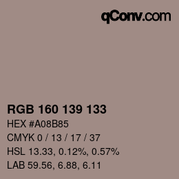 Color code: RGB 160 139 133 | qconv.com