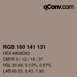 Código de color: RGB 160 141 131 | qconv.com