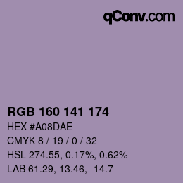 Color code: RGB 160 141 174 | qconv.com