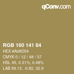 颜色代码: RGB 160 141 84 | qconv.com