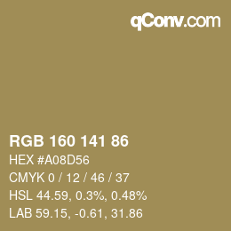 颜色代码: RGB 160 141 86 | qconv.com