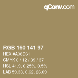 Código de color: RGB 160 141 97 | qconv.com