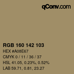 Color code: RGB 160 142 103 | qconv.com