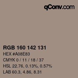 Color code: RGB 160 142 131 | qconv.com