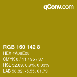 カラーコード: RGB 160 142 8 | qconv.com