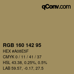 颜色代码: RGB 160 142 95 | qconv.com