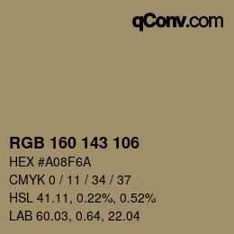 Código de color: RGB 160 143 106 | qconv.com
