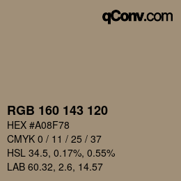 Farbcode: RGB 160 143 120 | qconv.com