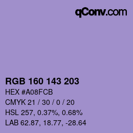 Color code: RGB 160 143 203 | qconv.com