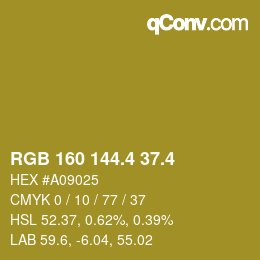 カラーコード: RGB 160 144.4 37.4 | qconv.com