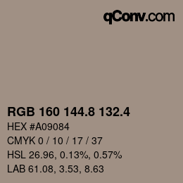 カラーコード: RGB 160 144.8 132.4 | qconv.com