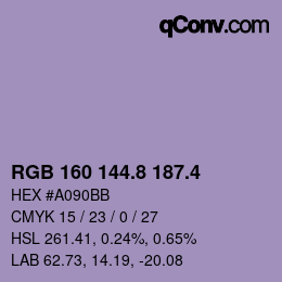 カラーコード: RGB 160 144.8 187.4 | qconv.com