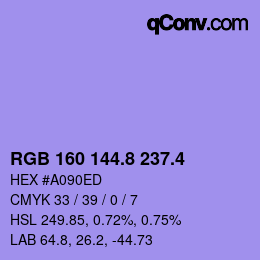 カラーコード: RGB 160 144.8 237.4 | qconv.com