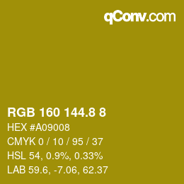 カラーコード: RGB 160 144.8 8 | qconv.com