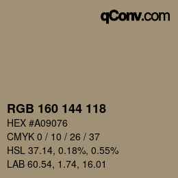 Color code: RGB 160 144 118 | qconv.com