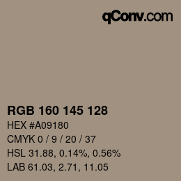 Color code: RGB 160 145 128 | qconv.com