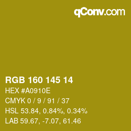 Color code: RGB 160 145 14 | qconv.com