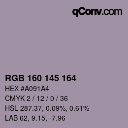 颜色代码: RGB 160 145 164 | qconv.com