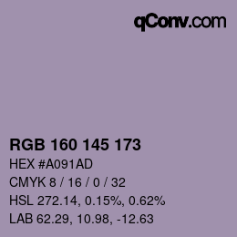 Color code: RGB 160 145 173 | qconv.com
