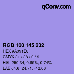 Color code: RGB 160 145 232 | qconv.com