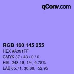 Color code: RGB 160 145 255 | qconv.com